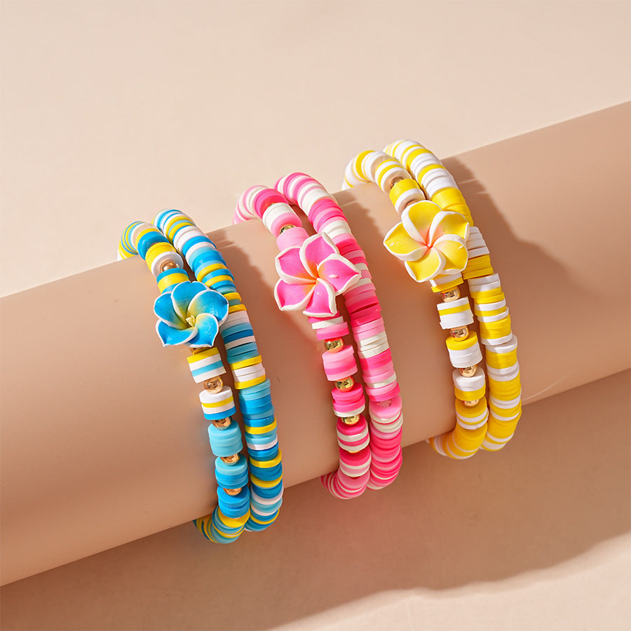 Wholesale Cute Polymer Clay Handmade Flower Beaded Elastic Bracelet