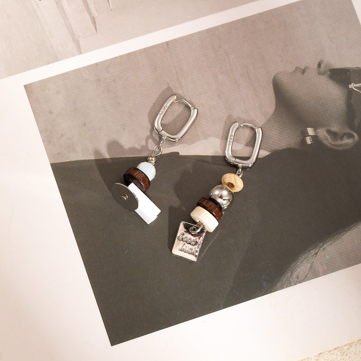 Wholesale silver needle stacked asymmetrical earrings