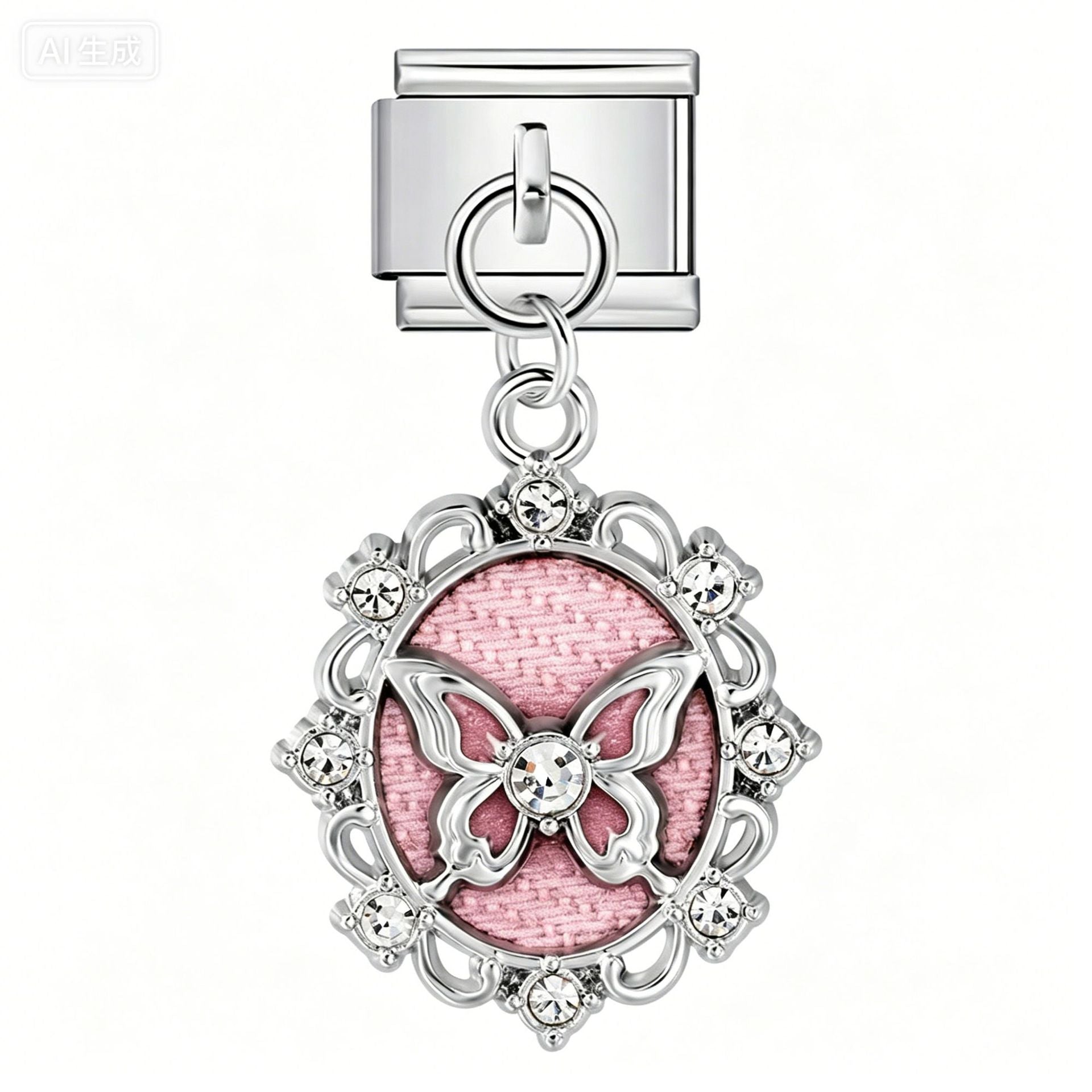 Wholesale Stainless Steel Italian Style Modular Bracelet with Pink Pendant and Elastic Band - Fashion Accessory