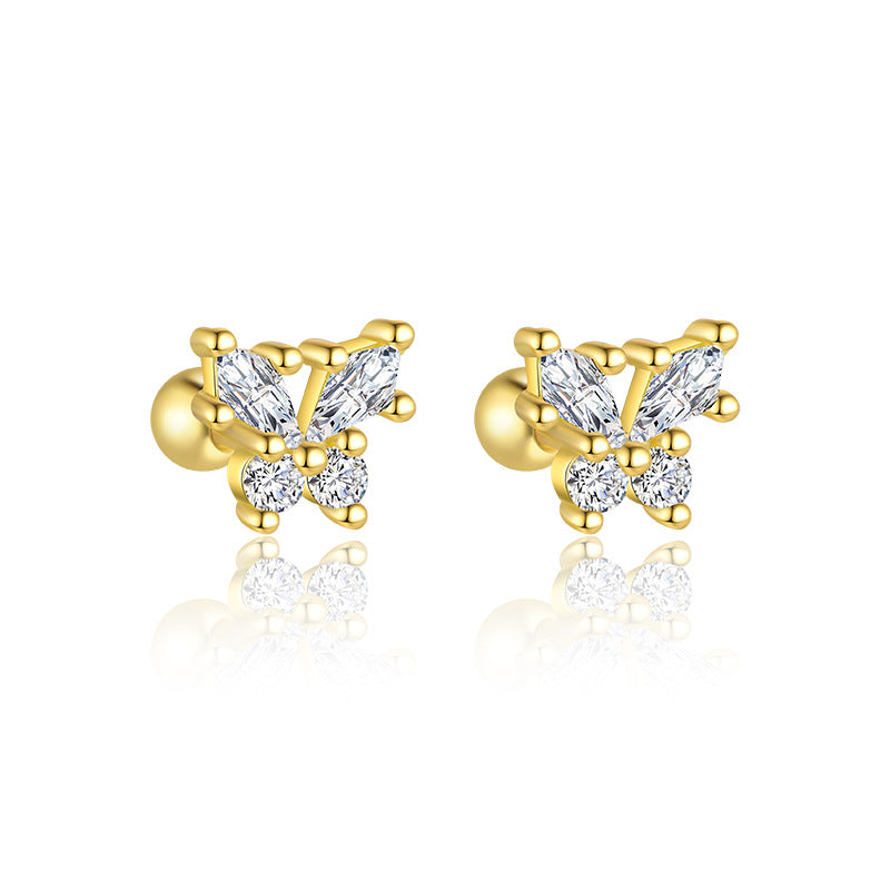 Wholesale S925 sterling silver zircon round head light luxury earrings