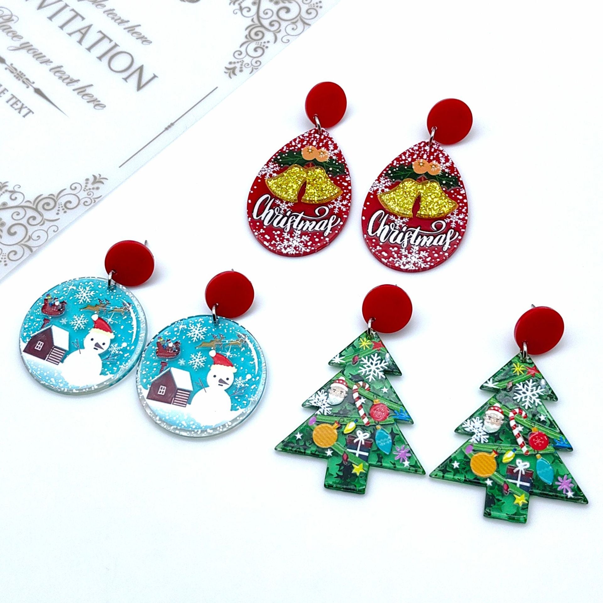 Wholesale Christmas Tree Snowman Acetate Acrylic Earrings ACC-ES-Xizhao004