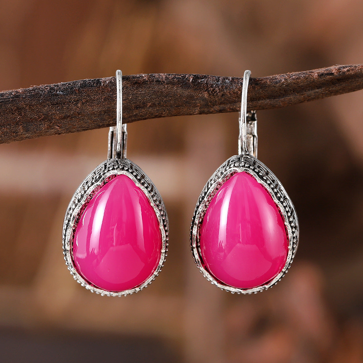 Wholesale retro inlaid color gemstone water drop earrings