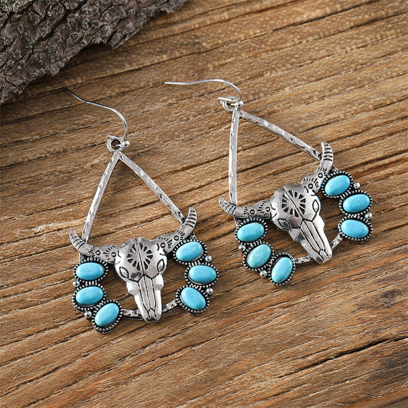 Wholesale Western Style Niutou Tribal Turquoise  Exaggerated Earrings