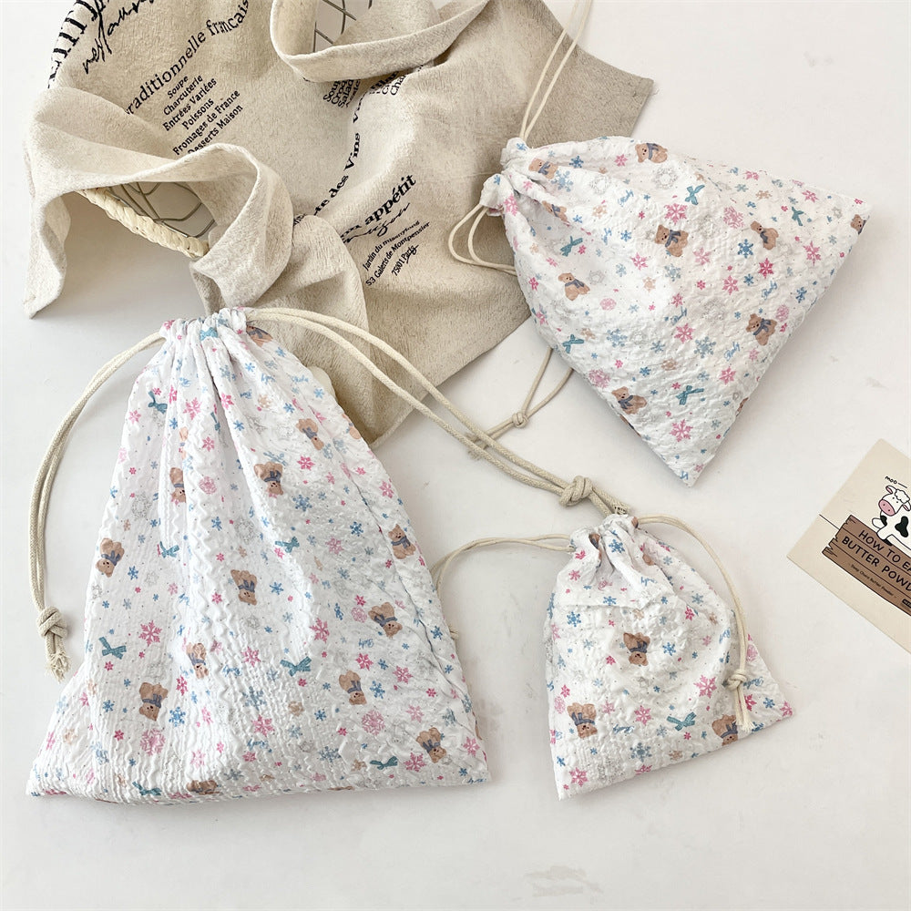 Wholesale Trendy Cartoon Embossed Drawstring Makeup Pouch Small Polyester Cosmetic Storage Bag Dustproof Portable Organizer Fashion Accessory