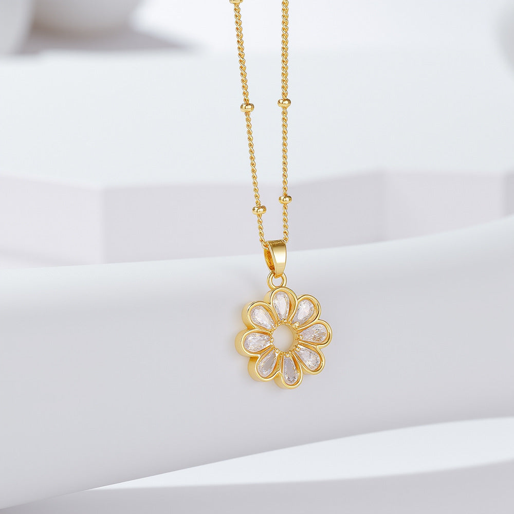 Wholesale Fashion Flower Design Gold Plated Pendant Necklace with Zircon,  Trendy Jewelry Accessory for Resale