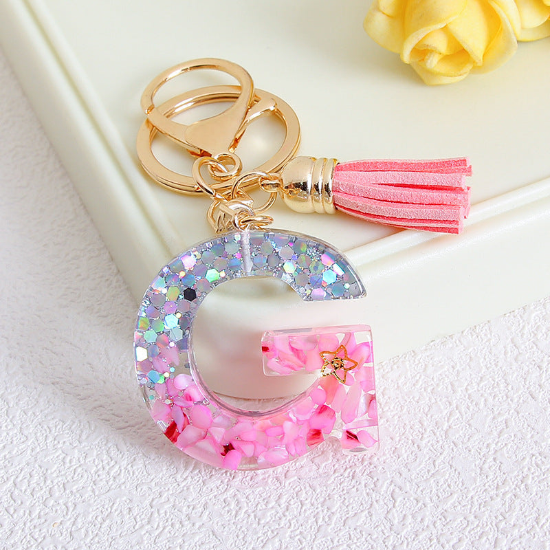 Wholesale Glitter 26 English Letter Tassel Keychain