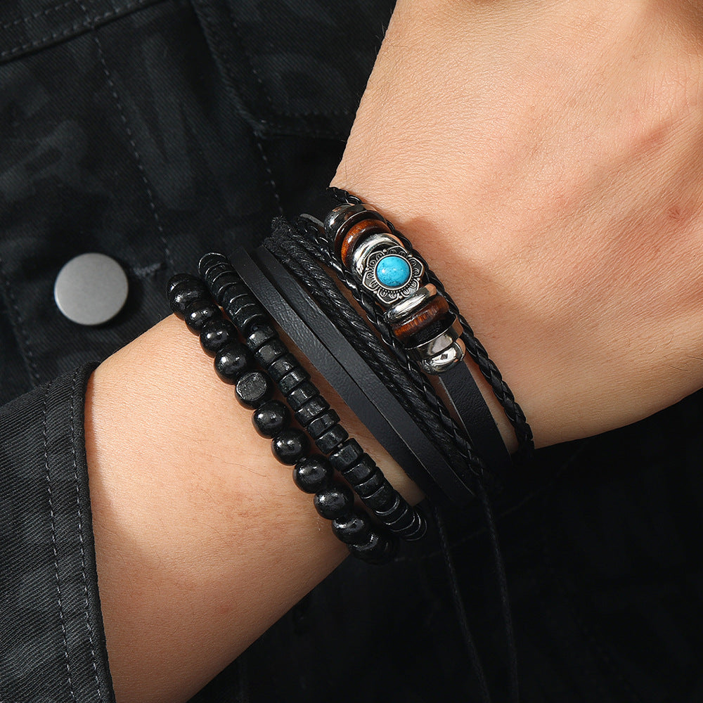 Wholesale Retro Multi-layer Alloy Leather Bracelet