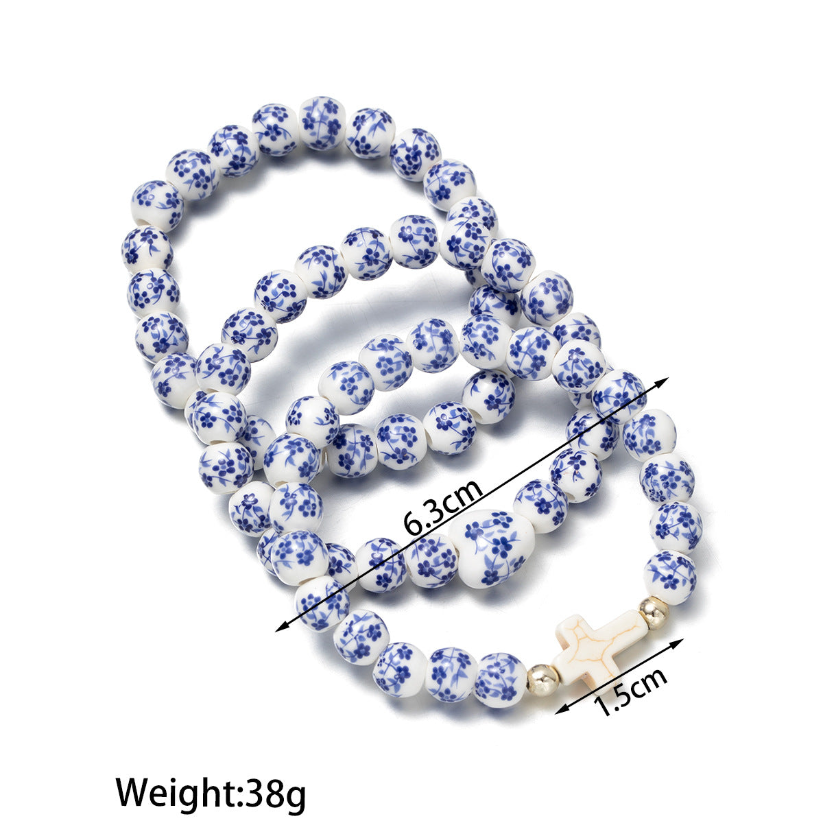 Wholesale Turquoise Cross Ceramic Heart-Shaped Pearl Beaded Stretch Bracelet