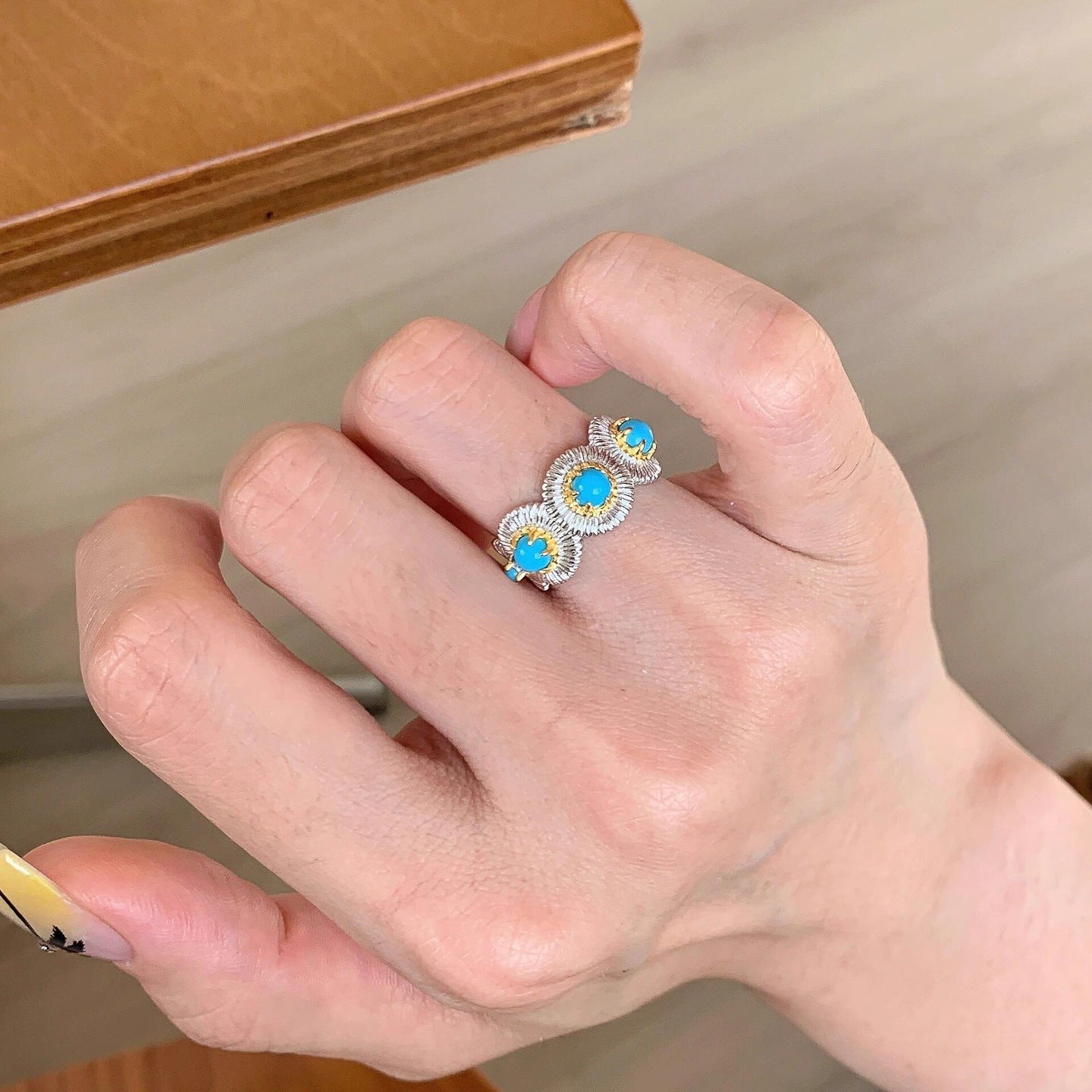 Wholesale Sterling silver and turquoise brushed ring