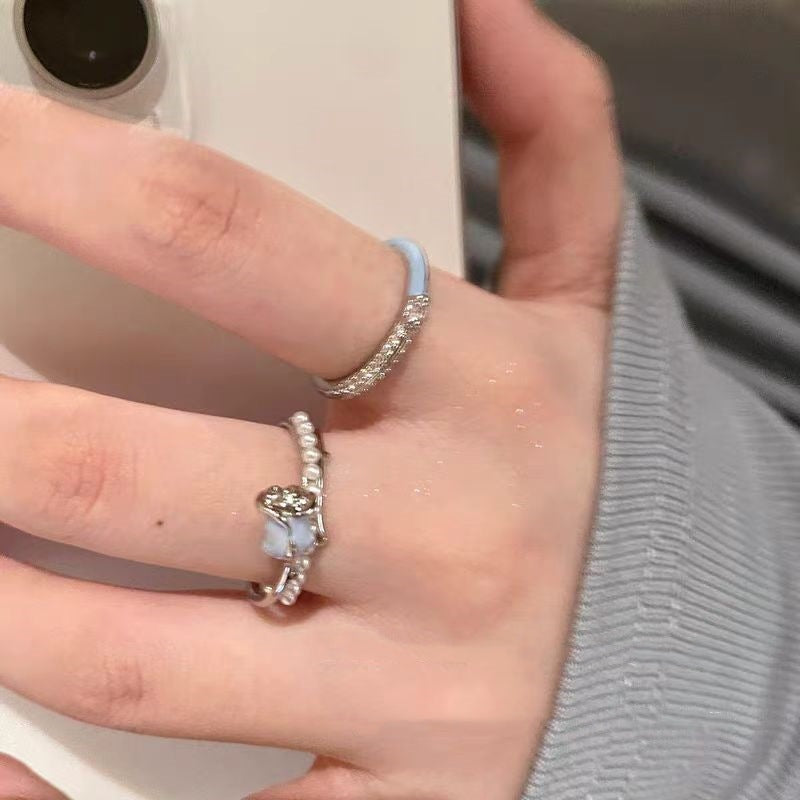 Wholesale Blue Rose Drop Glaze Pearl Ring