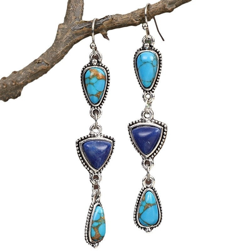 Wholesale Western style Bohemian Style Blue Turquoise Long Earrings
