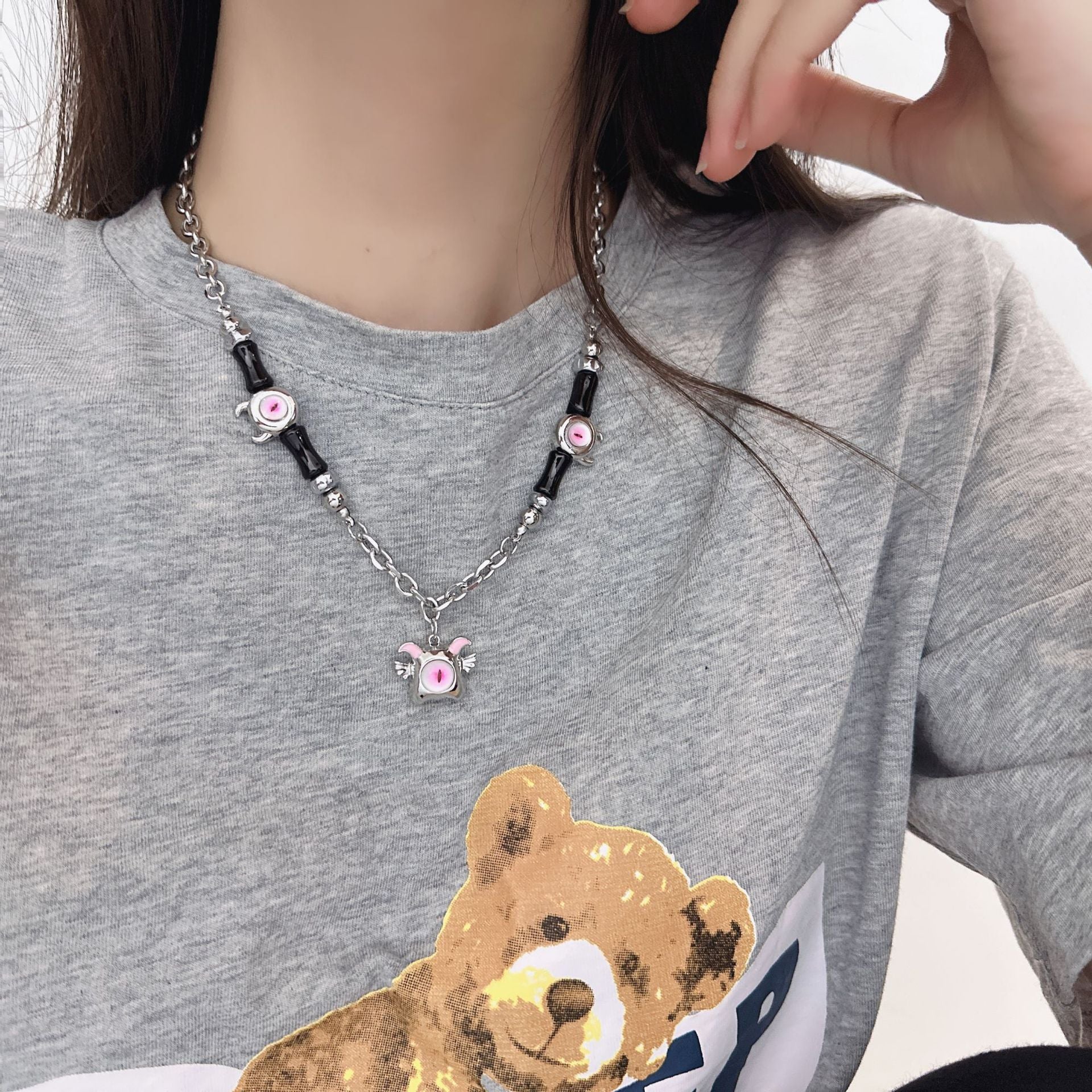 Wholesale Stainless steel Little Devil's Eye sweater necklace clavicle chain