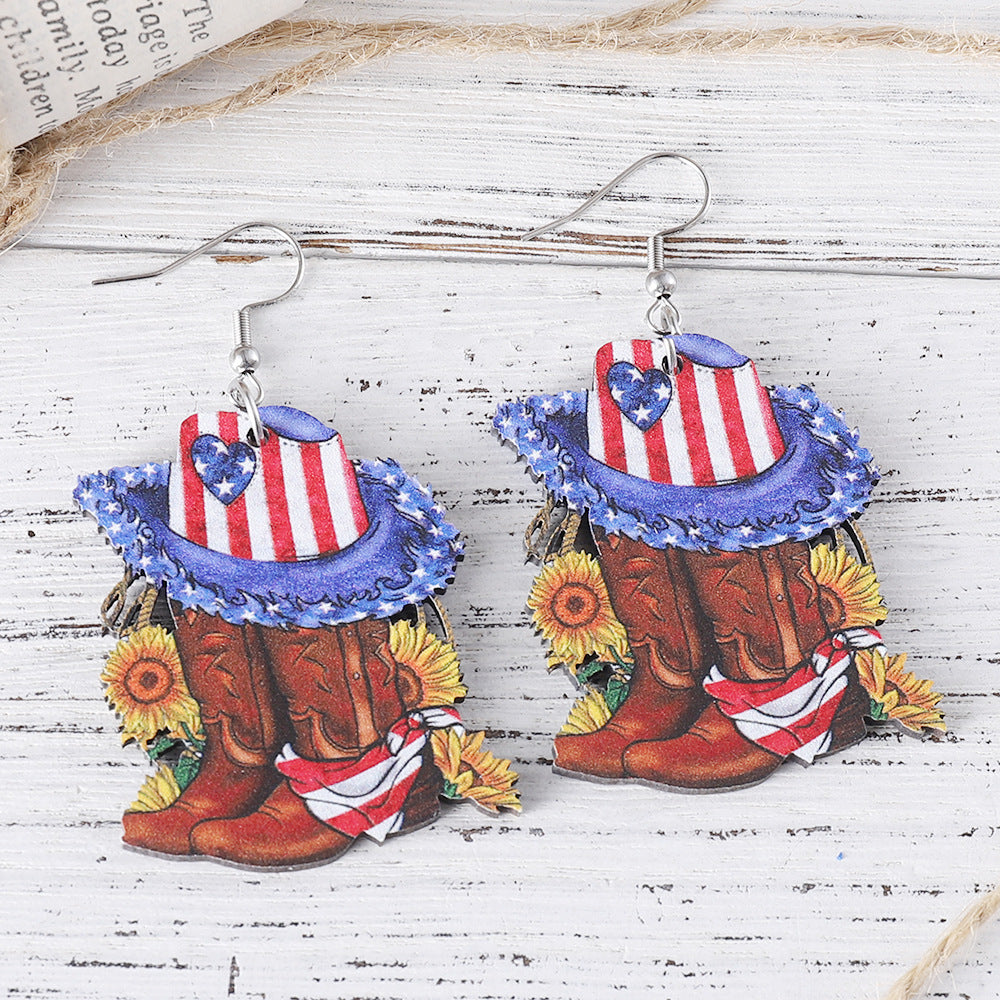 Wholesale Western-style Sunflower Cowboy Boots Hat Earrings