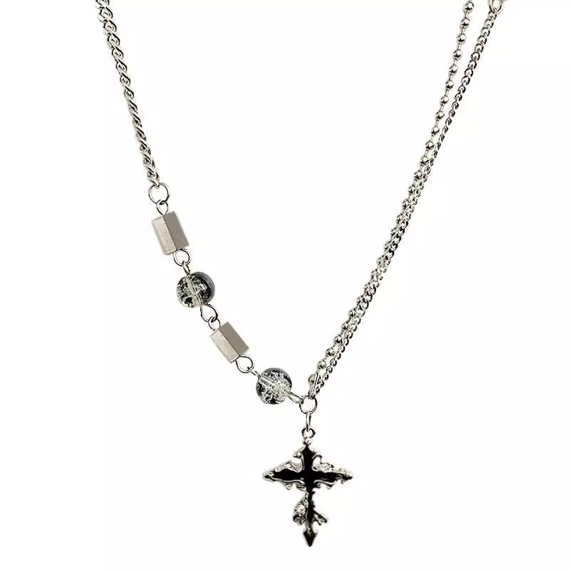 Wholesale  Titanium Steel Black Cross Pendant Necklace  Light Luxury  Accessories