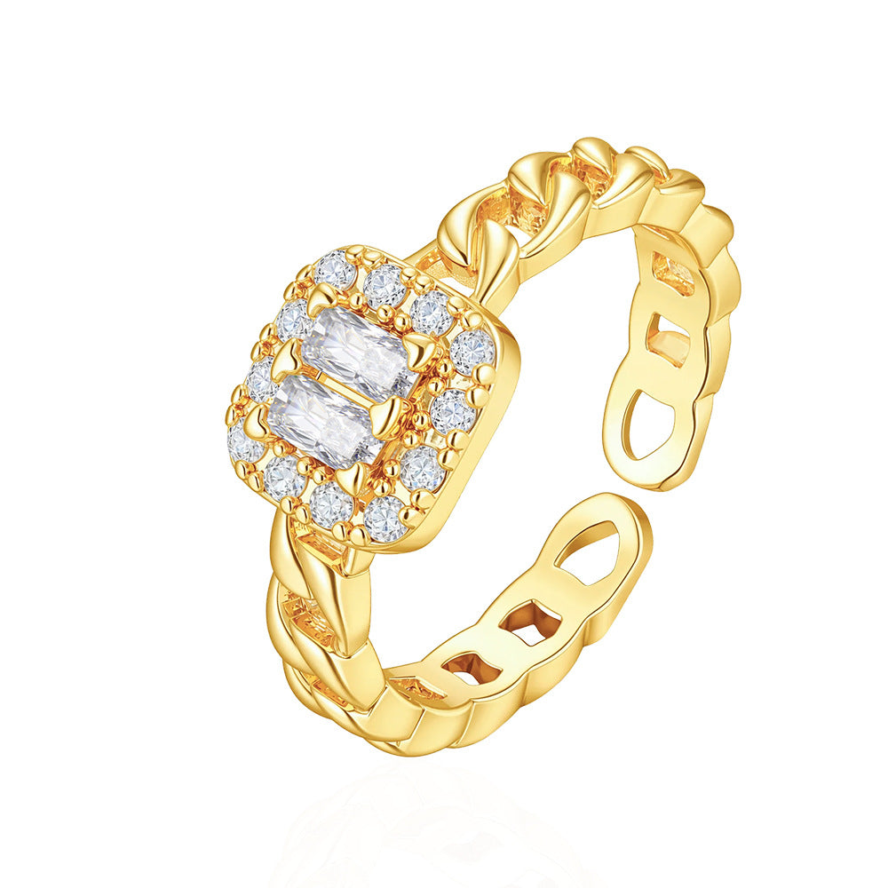 Wholesale Sugar Cube Square Zircon Ring Gold Tone Chic Fashion Accessory Boutique Gift