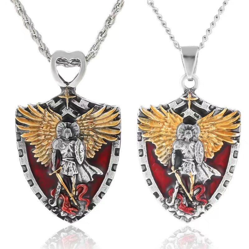 Wholesale Shield Pendant Necklace Cartoon Character Wings Alloy Necklace