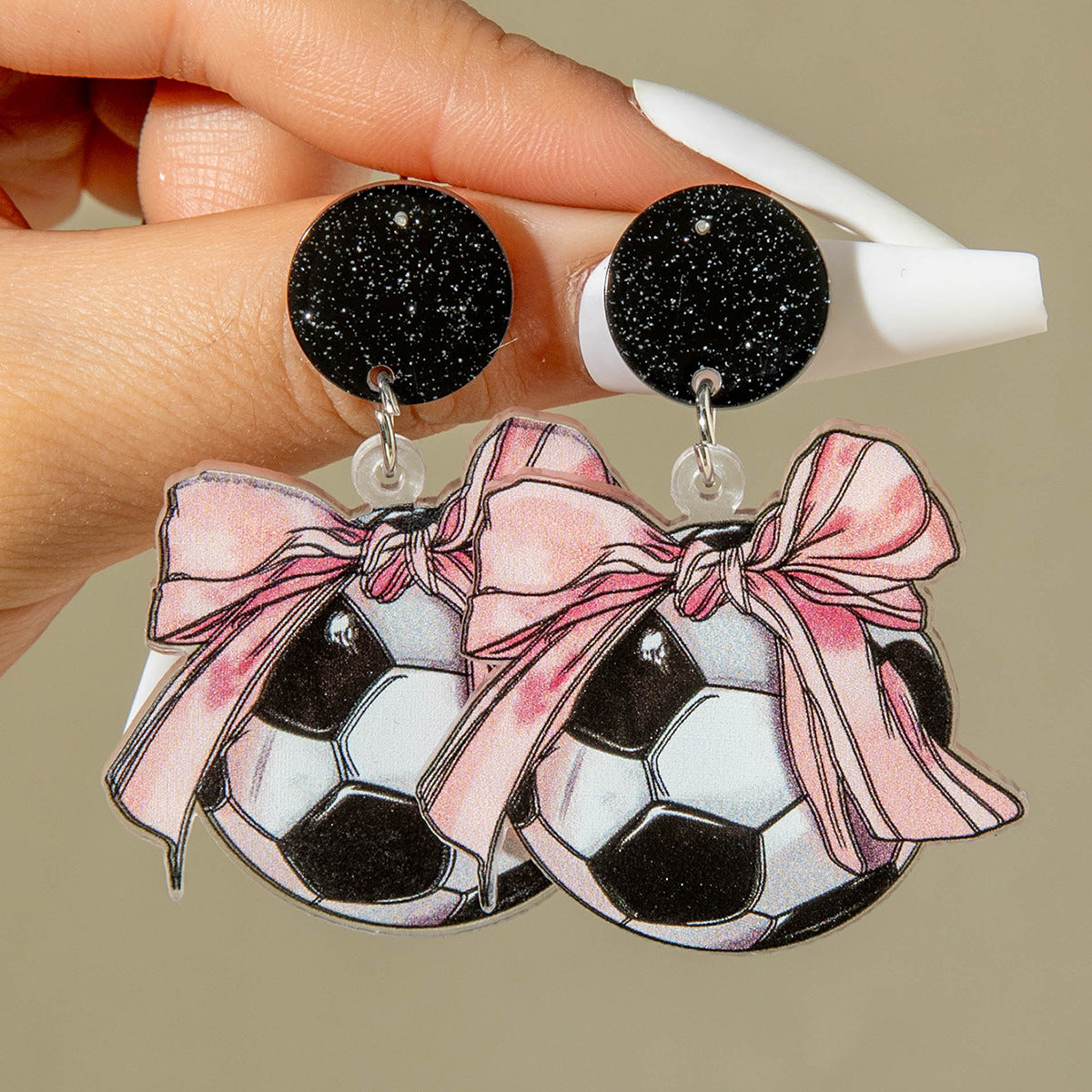 Wholesale Sporty soccer leopard print bow earrings