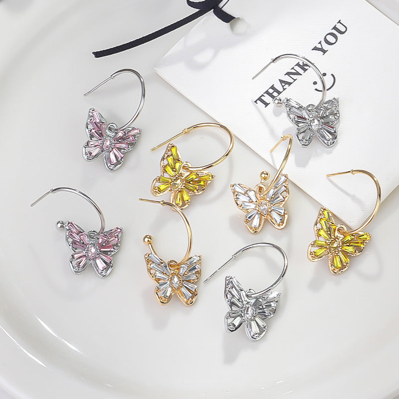 Wholesale Light Luxury Diamond Hollow Butterfly Earrings ACC-ES-RuLong013