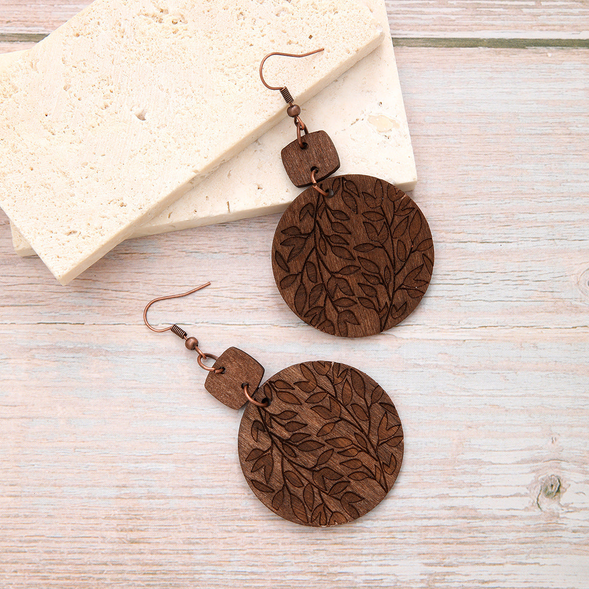 Wholesale Harvest Season Vintage Distinctive Round Wood Pieces Earrings
