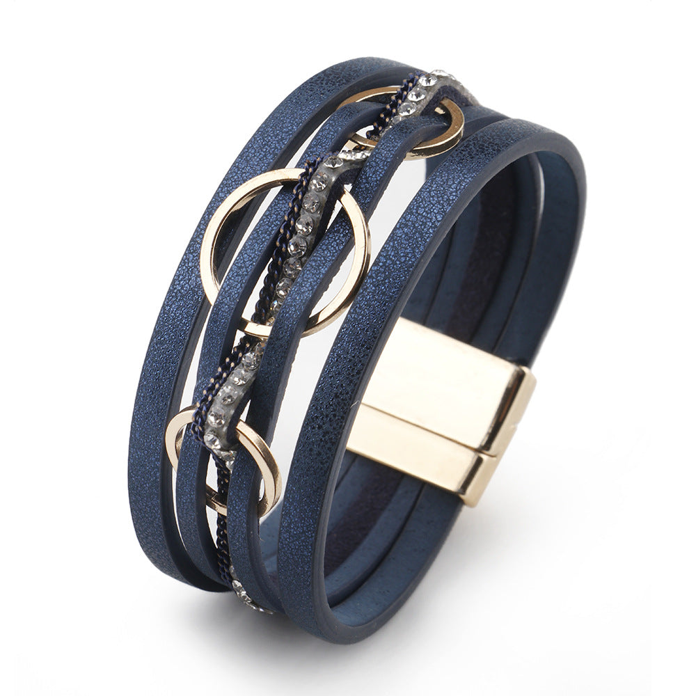 Wholesale Pink PU Leather Women S Layered Bracelet With Magnetic Clasp And Interlocking Rings Stylish Jewelry Accessory For Everyday Wear