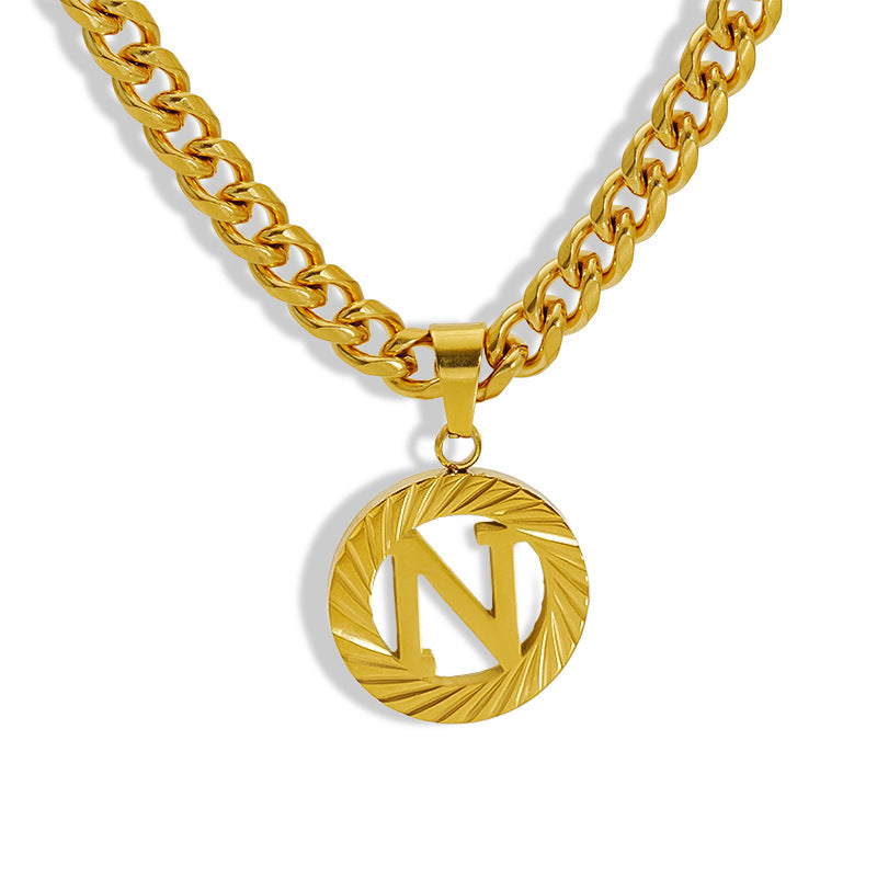 Wholesale Stainless steel Hollow Round 26 English Letter Necklace