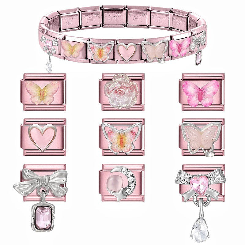 Wholesale Chic Stainless Steel Bow Bracelet With Pink Diamond Petals Country Style Electroplated Finish Fashion Accessory For Resale