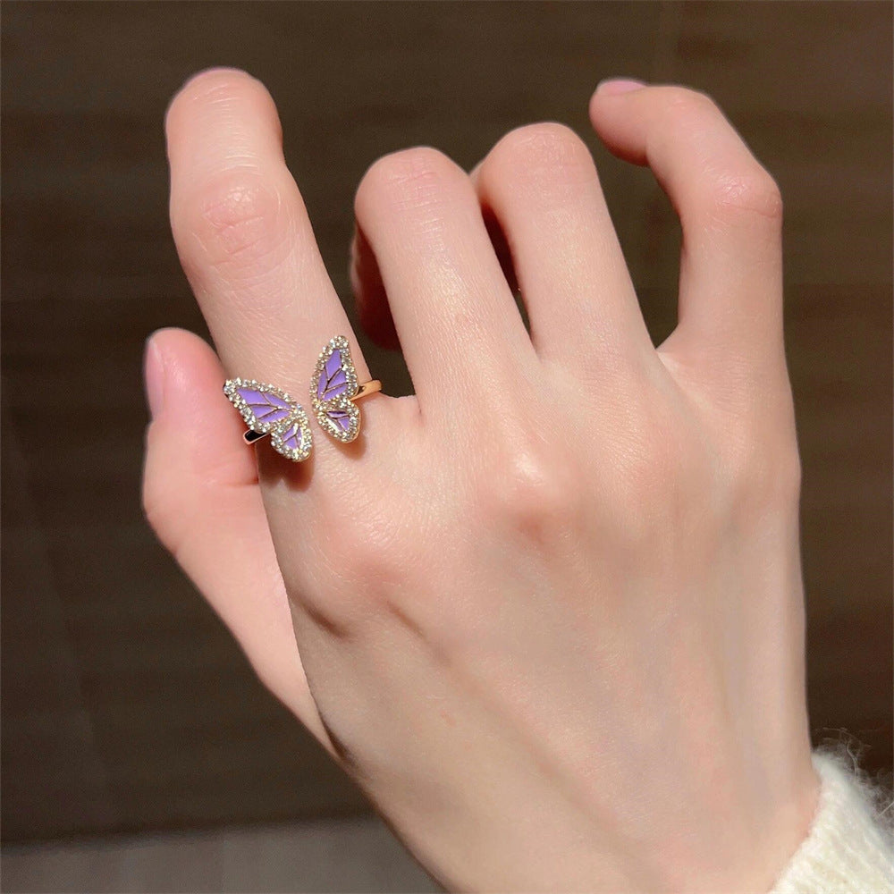 Wholesale Colorful Drip Enamel Butterfly Ring ACC-RS-Yues006