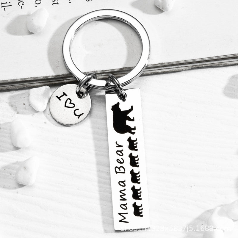 Wholesale Stainless Steel Keychain Engraved Mama Bear Mother's Day Gift Bear Metal Pendant ACC-KC-Chenz004