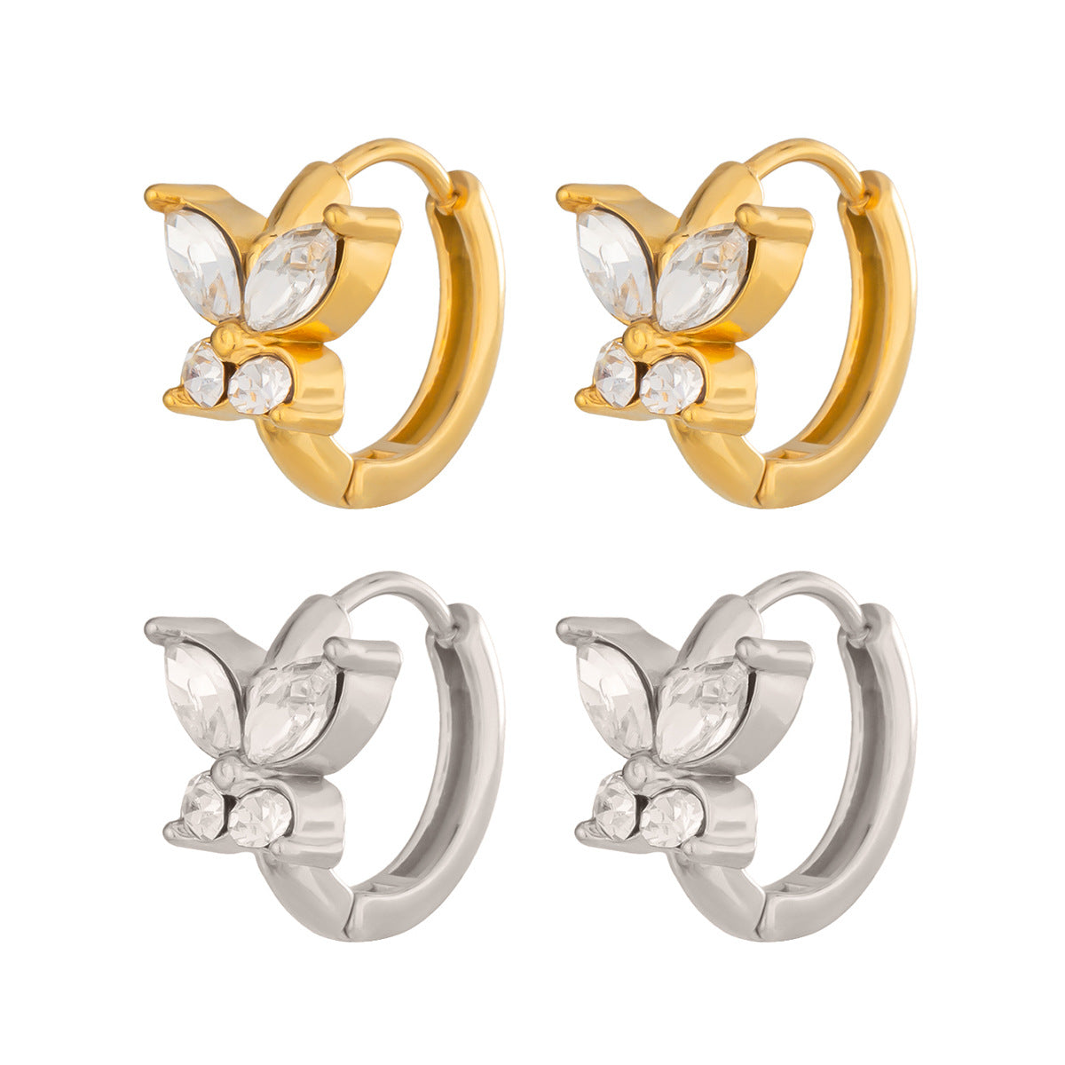 Wholesale Chic Butterfly Stud Earrings for Women Stainless Steel Zircon PVD Gold Plated Jewelry Accessory
