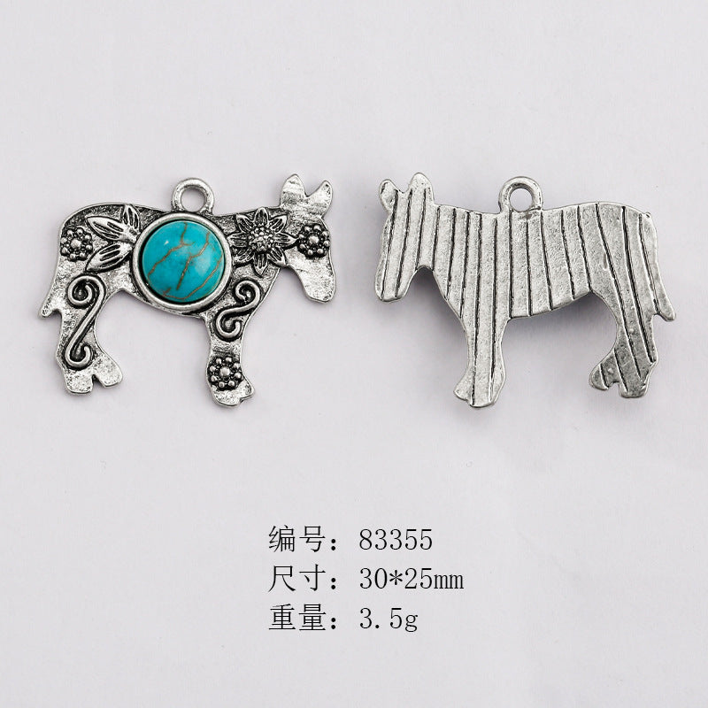Wholesale Ethnic Retro Style Turquoise Alloy Diy Bracelet Necklace Pendant Accessories ACC-PT-Yongc003