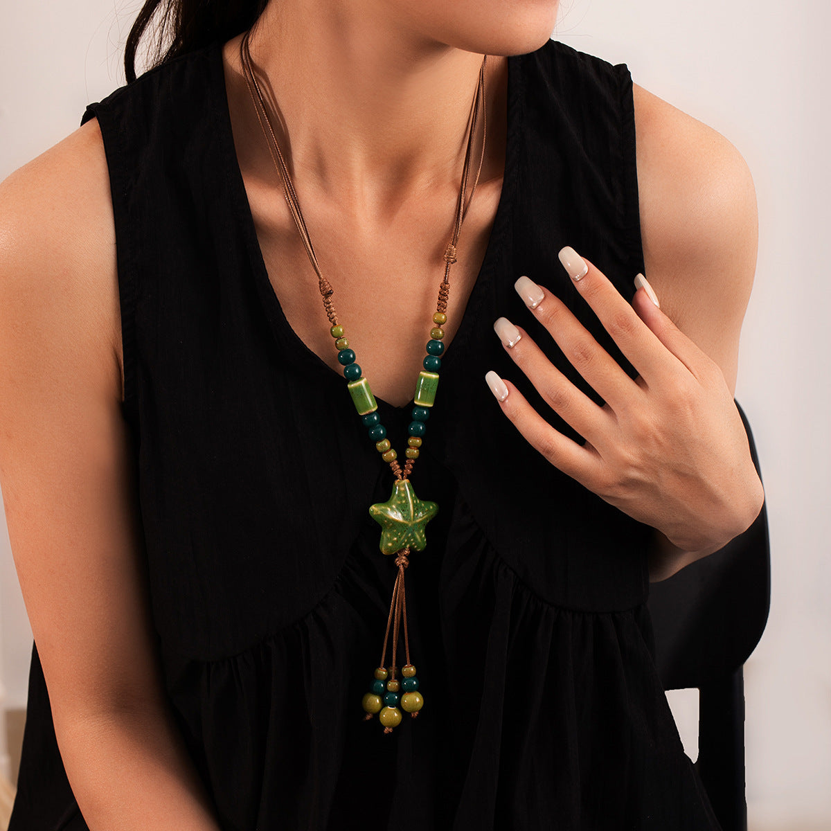 Wholesale  Bohemian colorful starfish ceramic beaded retro necklace