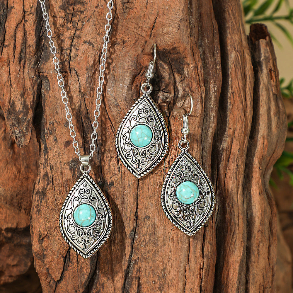 Wholesale Bohemian Turquoise Long Pendant Earrings Set for Party Jewelry Accessory