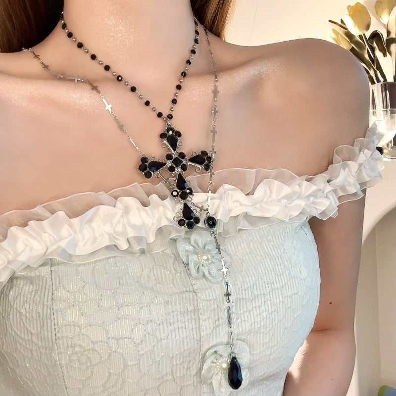 Wholesale Gothic Punk Style Double Layer Cross Necklace