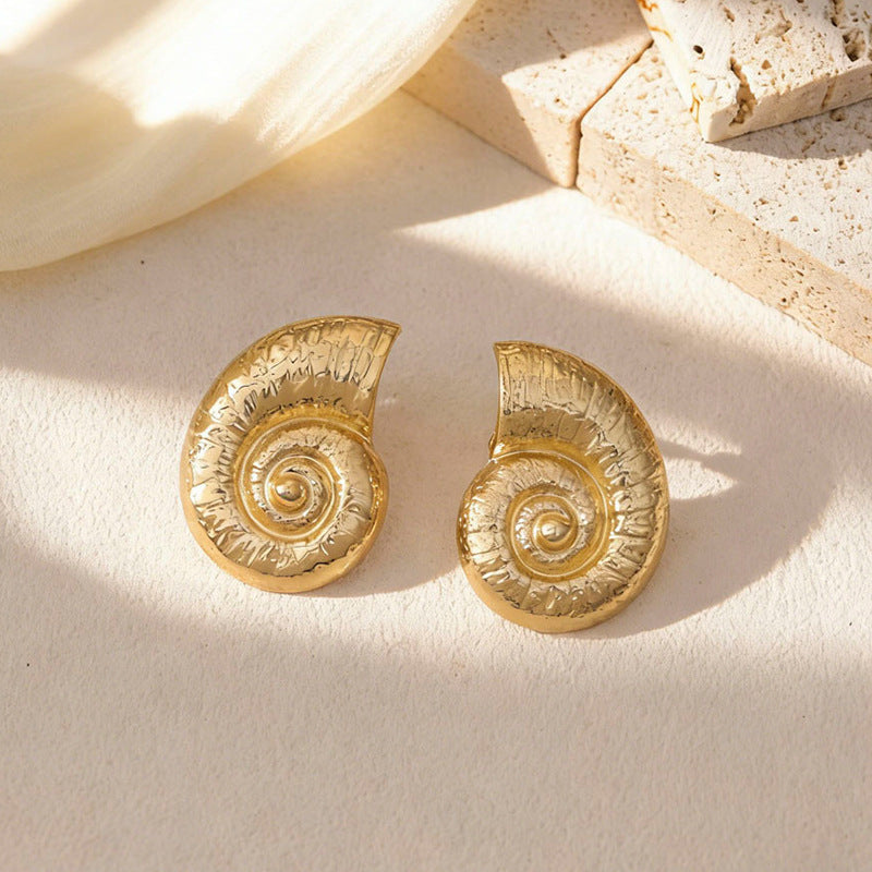 Wholesale Ocean-Inspired Textured Gold Conch and Starfish Stud Earrings
