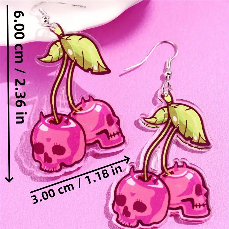 Großhandel Cherry Skull Ohrringe flache Acrylohrringe