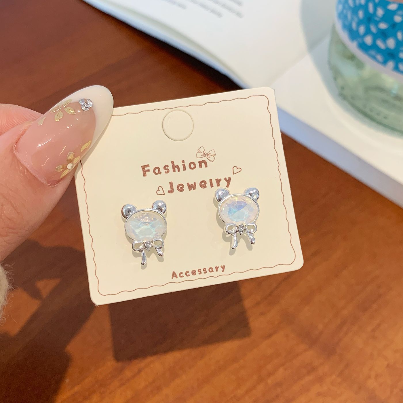 Wholesale Bear Bow Colorful Star Earrings Silver Needle Versatile Earrings