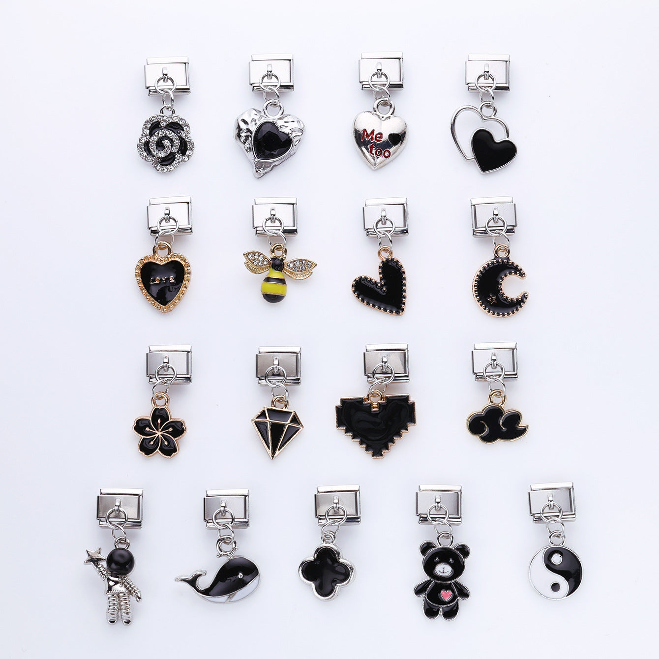 Wholesale 10pcs Italian Charm Bracelet 9mm DIY Splicing Black Oil Drop Series Stainless Steel Composable Bracelet