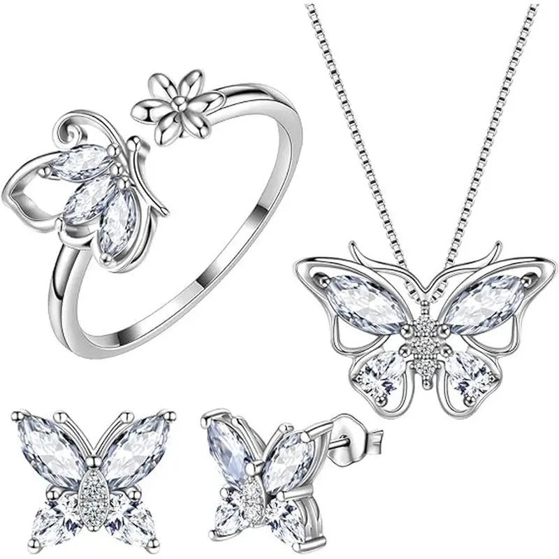 Wholesale Butterfly Rhinestone Crystal Alloy Ring Necklace Earrings ACC-NE-XunOu011