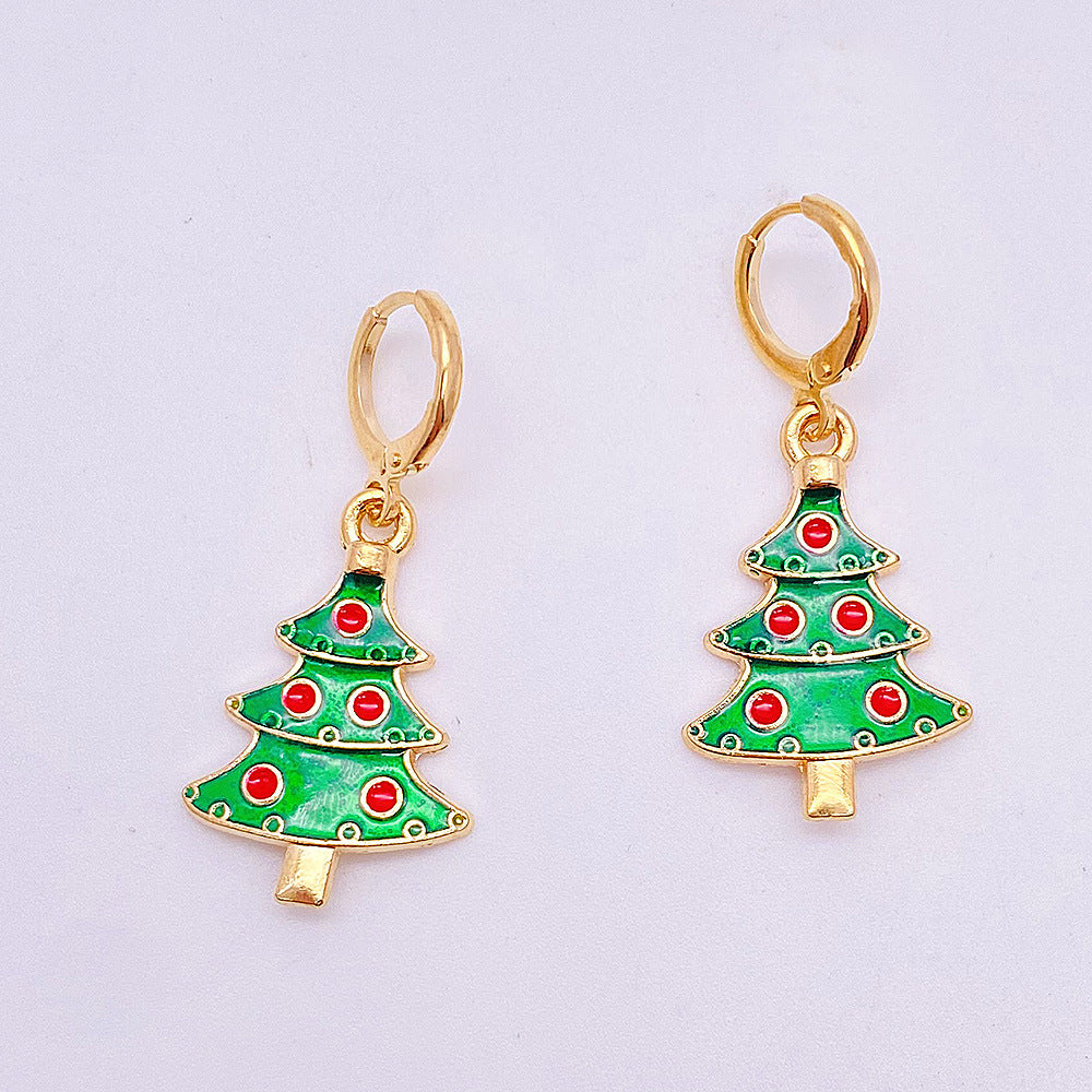 Wholesale Christmas Alloy Christmas Tree Snowman Oil Drop Pendant Earrings ACC-ES-ChenY067