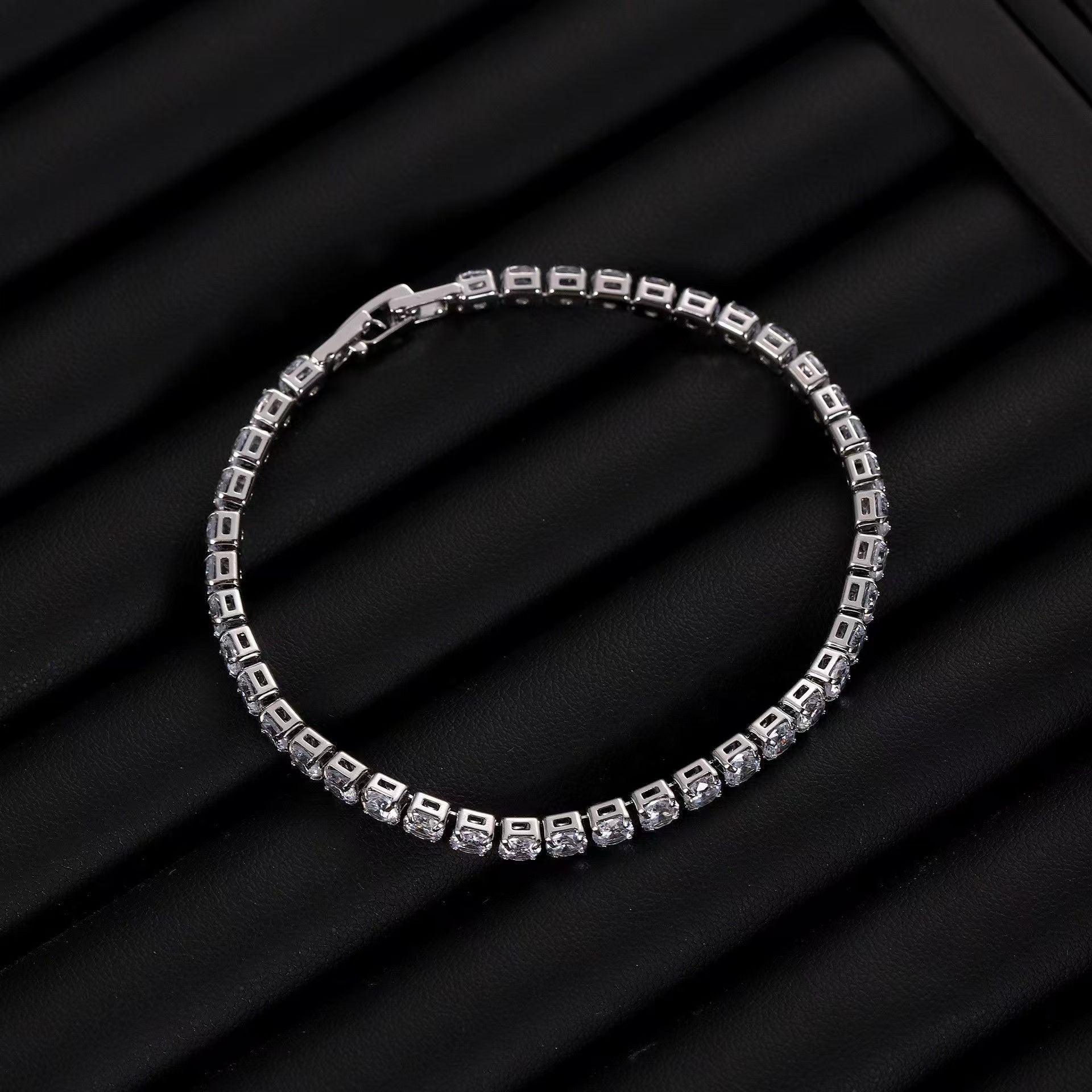 Wholesale Boutique Resale Titanium Steel Tennis Bracelet Zircon Full Diamond Hip Hop Fashion Accessory