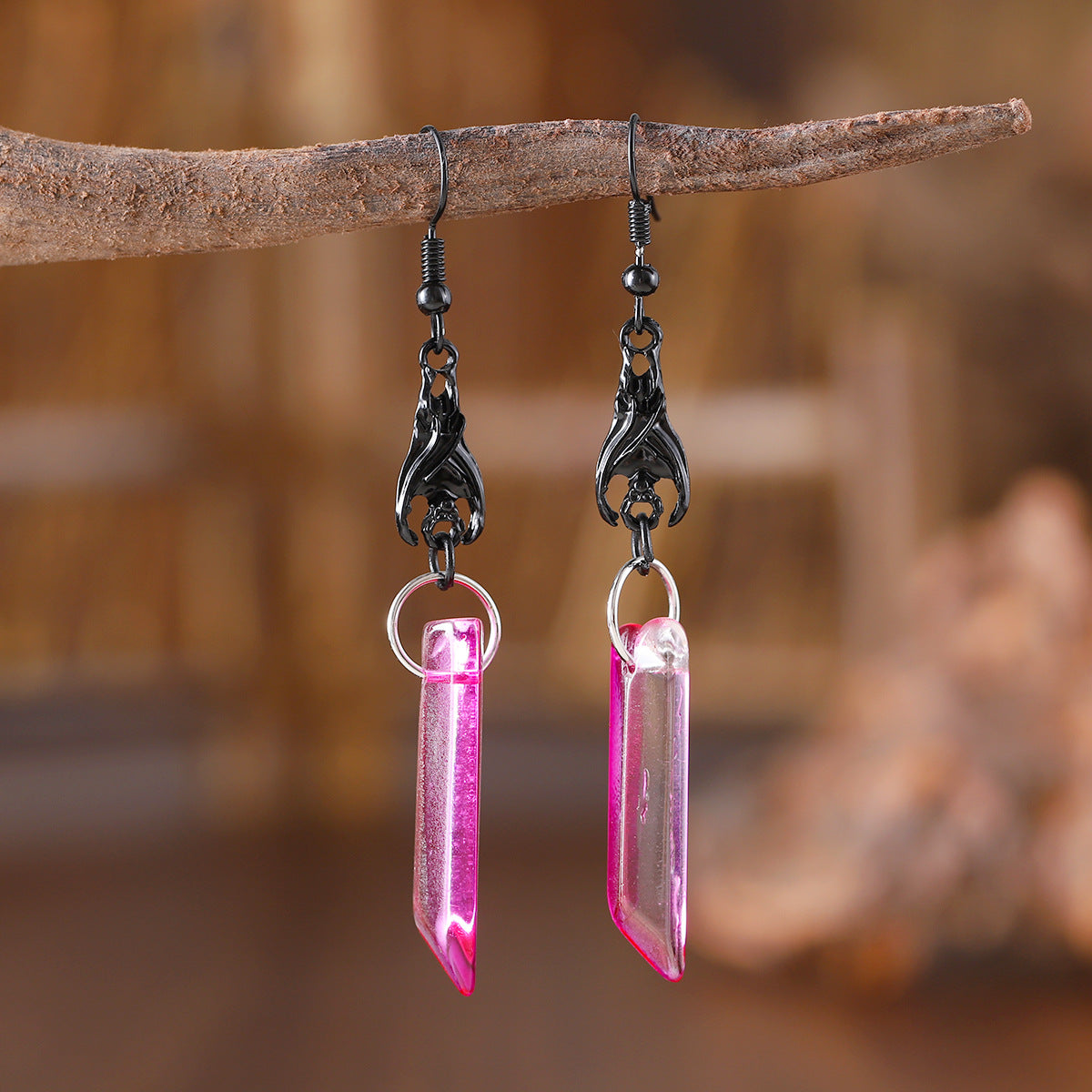 Wholesale Black Claw Hook Irregular Cylindrical Color Crystal Earrings