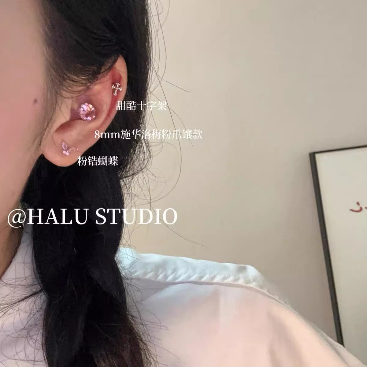 Wholesale Titanium Steel pink heart all-match earrings