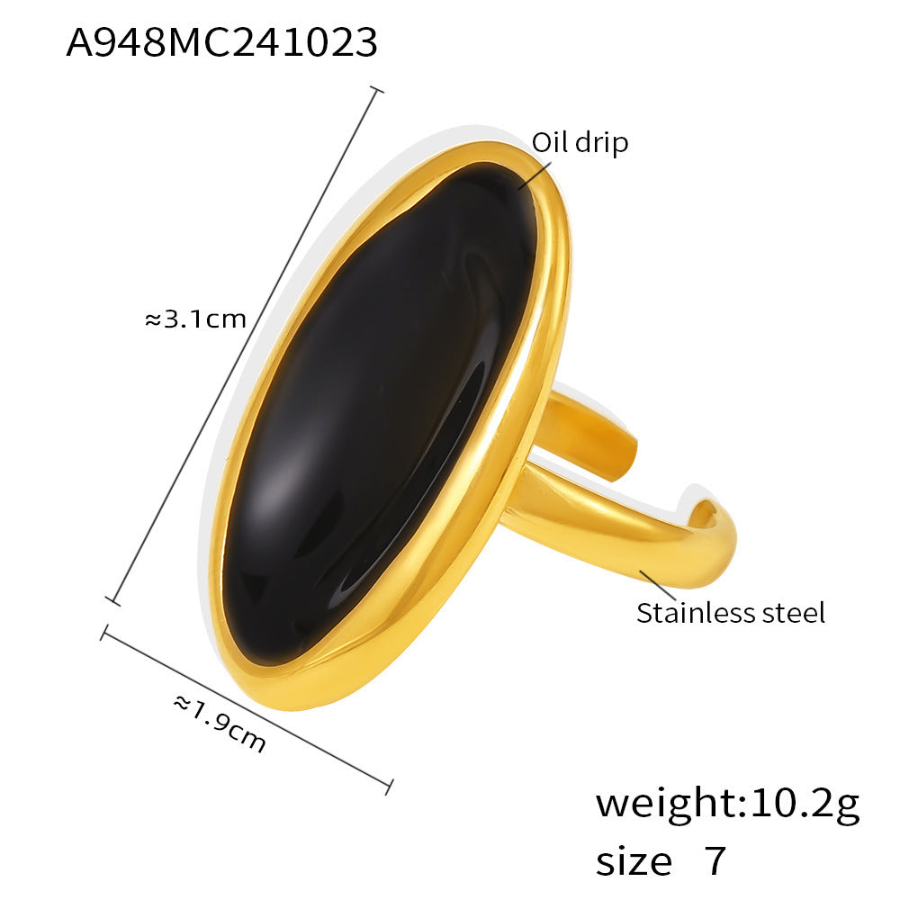 Wholesale  Oval Open Ring Light Luxury Drop Oil Stainless Steel Rings