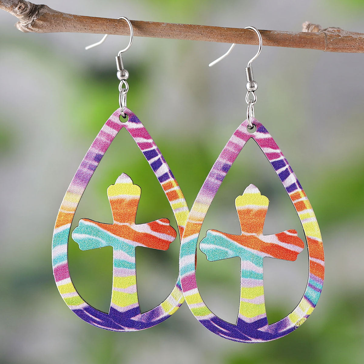 Wholesale Easter Egg Basket Hollow Water Drop Wooden Double Sided Earrings