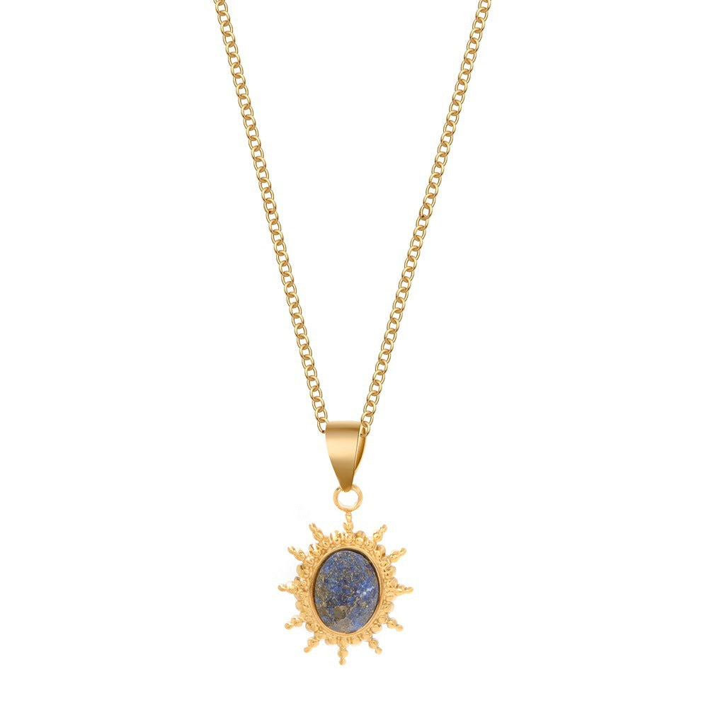 Wholesale Stainless Steel Round Sun Pendant Necklace Vintage Geometric Jewelry Accessory for Women Everyday
