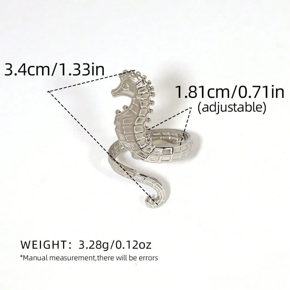 Wholesale Stainless Steel Seahorse Ring Ocean Resort Style Trendy Jewelry Accessory