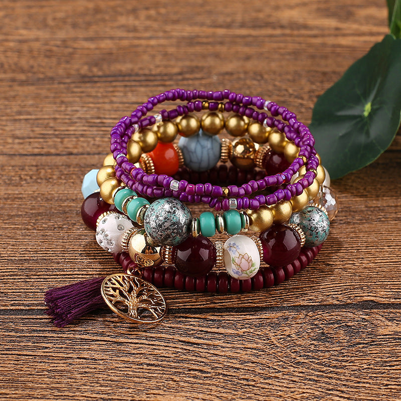 Wholesale Bohemian Beaded Tassel Tree of Life Bracelet
