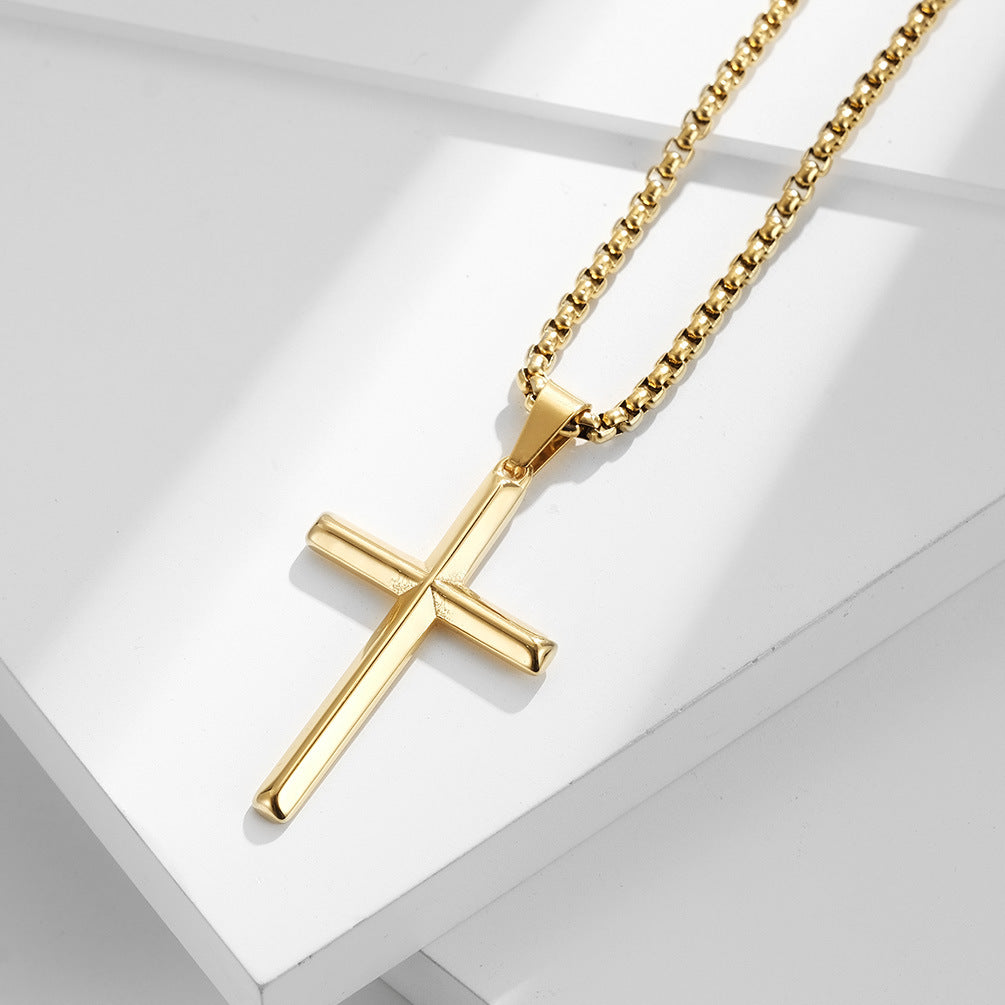 Wholesale Hip Hop Rhombus Cross Pendant Necklace Stylish Titanium Steel Jewelry Accessory for Men and Women