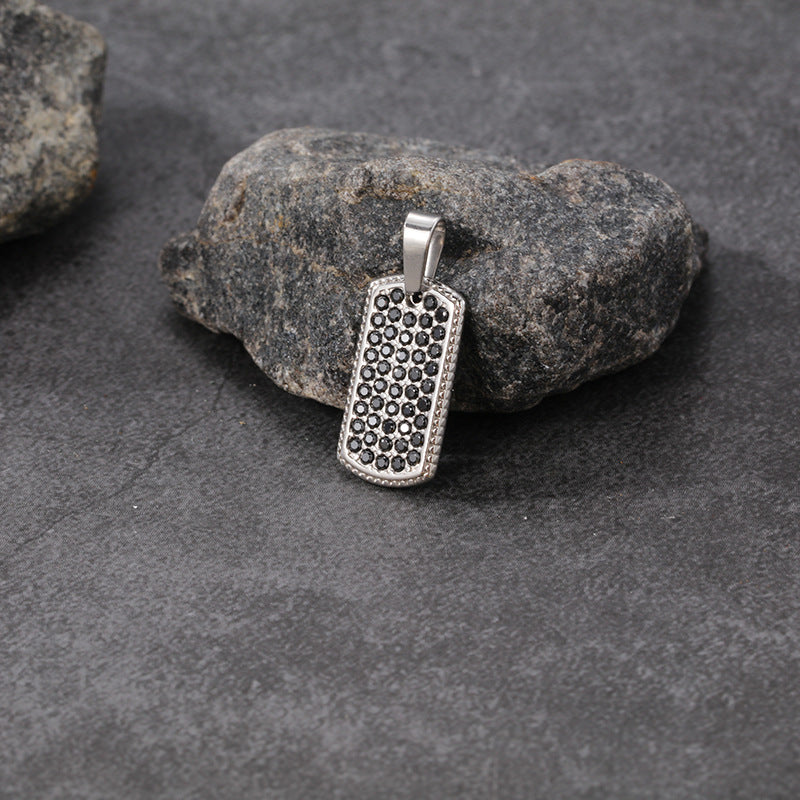 Wholesale European Street Style Unisex Necklace Square Diamond Pendant Stainless Steel Fashion Accessory