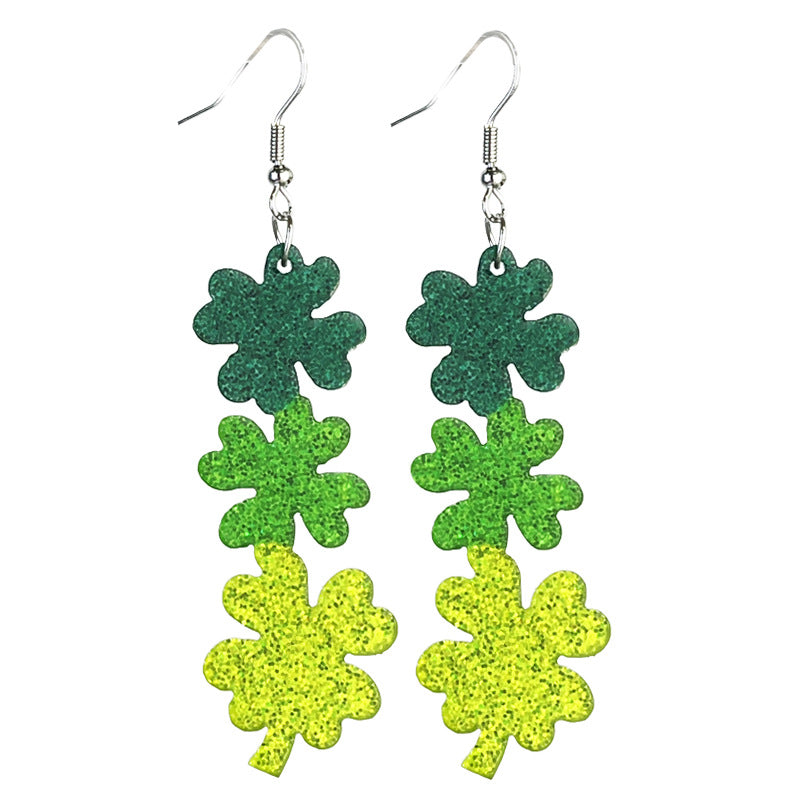 Wholesale 2 pairs/pack St. Patrick's Green Sparkling Acrylic Element Earrings ACC-ES-HY220